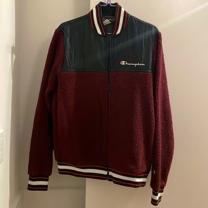 NEW Burgundy Champion Sherpa Sports Jacket with Black Colorblock Size Small